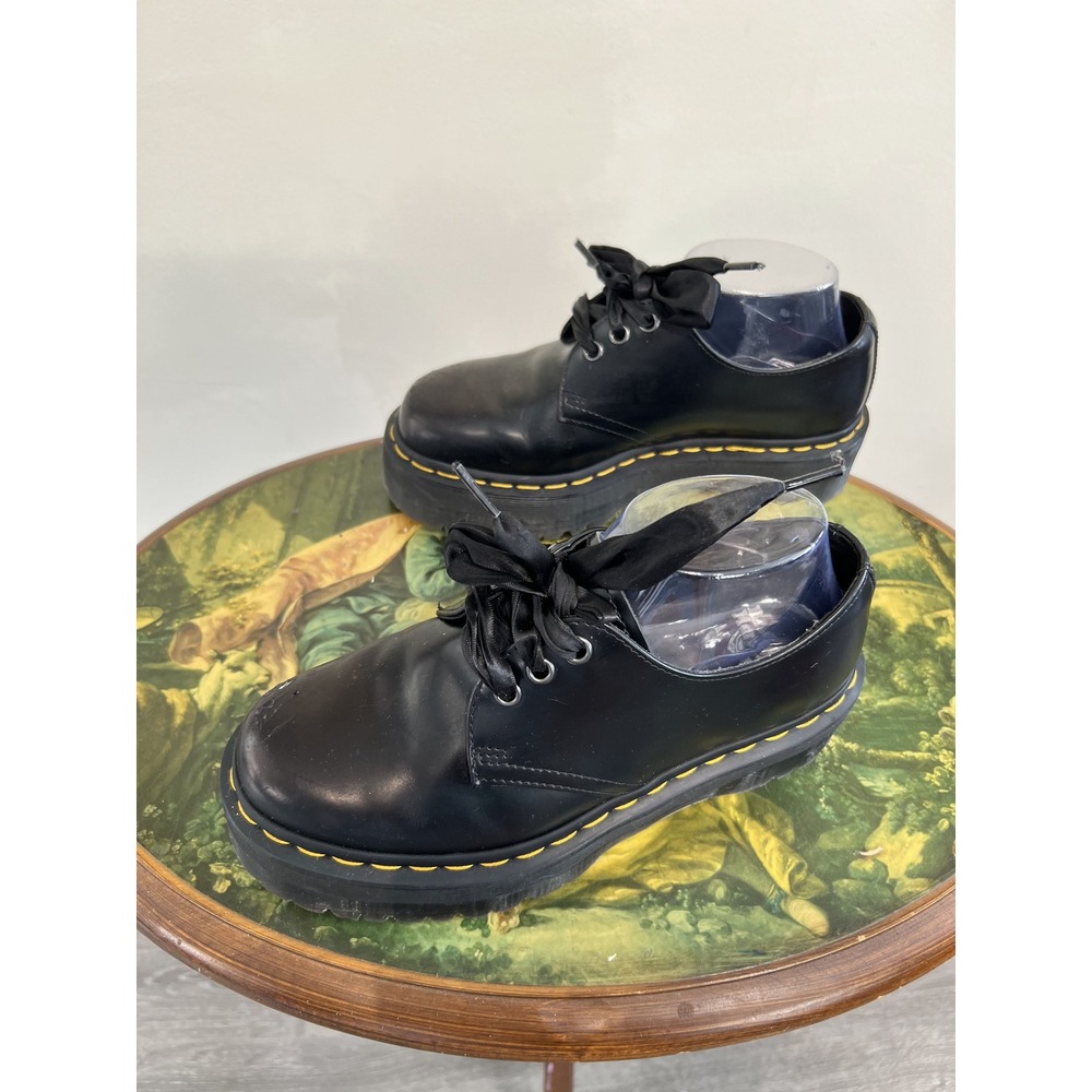 Dr. Martens Black Leather Platform Oxford Shoes Ribbon Laces Size 6